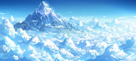 Snowy mountain peaks landscape with clouds, perfect for text overlay in scenic vista