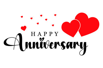Happy Anniversary lettering text wedding wish with red love vector illustration.