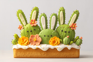 Cactus-Themed Cake with Floral Accents for Celebration Events