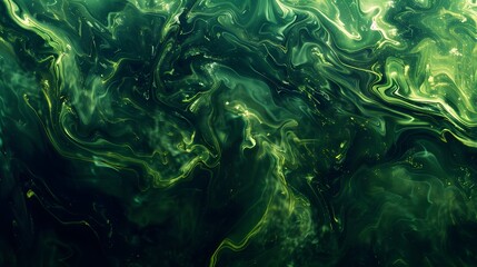 Abstract green paint with a hint of gold wallpaper. Detailed stroke of paint.