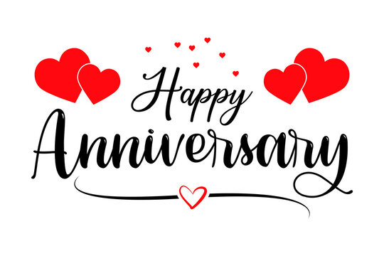 Happy Anniversary lettering text wedding wish with red love vector illustration.