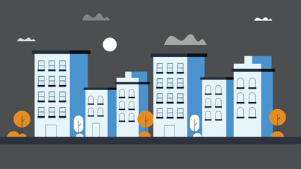 Apartment building silhouettes against blue sky vector Illustration