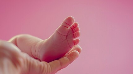 Newborn Baby Tiny Feet Cradled in Parent's Hands. Generative ai
