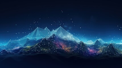 Illustrate the abstract resilience of IT systems, with digital mountains representing the strength to withstand challenges