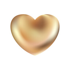 Golden realistic heart icon on white background. 3d vector illustration.