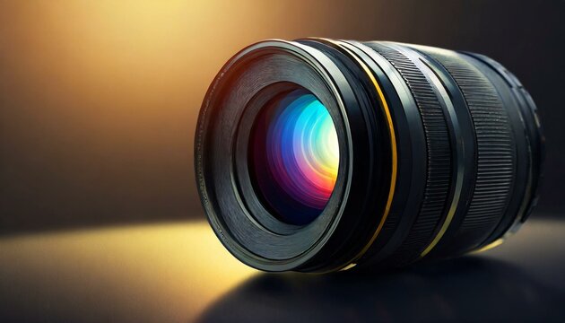 Fototapeta LENTE DE UMA CÂMARA FOTOGRÁFICA COM EFEITO DE LUZ EM FUNDO DESFOCADO