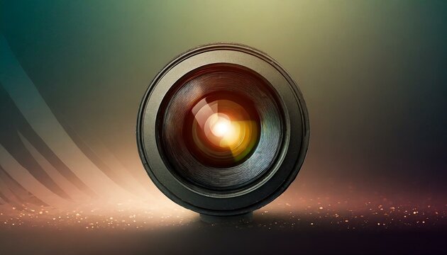 Fototapeta LENTE DE UMA CÂMARA FOTOGRÁFICA COM EFEITO DE LUZ EM FUNDO DESFOCADO