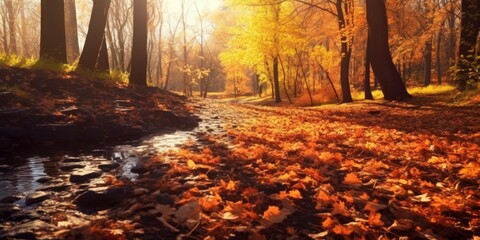 beautiful autumn forest Generative AI