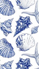 Vertical AI illustration nautical charm with hand-drawn seashell pattern. Concept marine backgrounds
