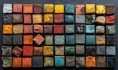 Fototapeta premium Abstract background texture made of colored stone tiles.