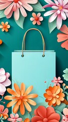Vertical AI illustration. spring shopping with floral elegance. Concept backgrounds and textures.