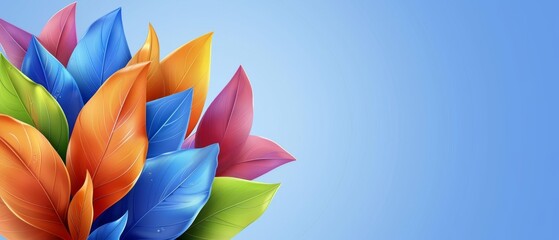  a bouquet of colorful leaves on a blue background with a place for a text or an image of a bouquet of colorful leaves on a blue background with a place for text.