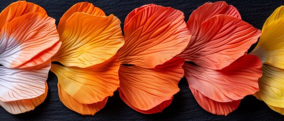  An orange, yellow, and red flower row on a black background with a centerpiece..