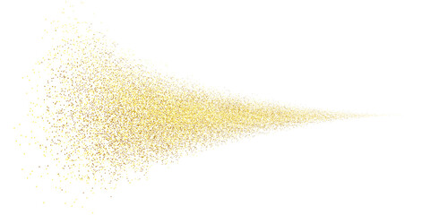 Splash of golden glitter, glittery stardust explosion, shimmering spray effect, festive holiday particles. Vector illustration.	