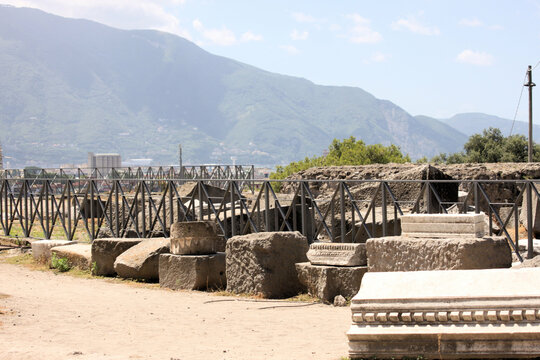 A view of the ancient Roman city of Pompeii in Italy