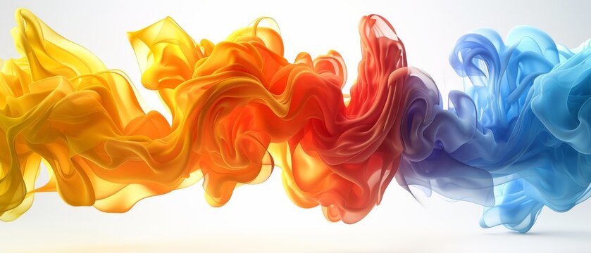  A cluster of multicolored fumes forming an abstract wave pattern against a pristine backdrop, accommodating text