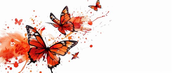  Optimized: Three vibrant orange butterflies soaring through the sky with red splatters on their wings, captured in stunning detail