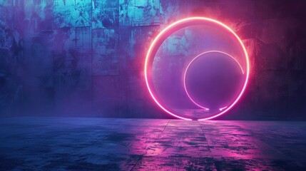 Ethereal Neon Purple Portals in a Dark Cave Corridor, Futuristic Neon Light Tunnel, Abstract Glowing Blue and Pink Corridor, Modern Space Design Concept