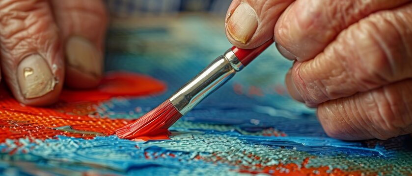  A tight shot of someone wielding a brush to create an artwork on fabric