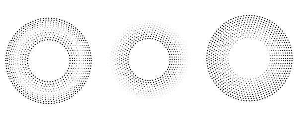 Circle dot frame. Circular border with halftone effect. Modern faded ring. Rounded semitone shape. Ballpoint boarding house. Dotted geometric pattern. Elements of small dots graphics eps 10 - obrazy, fototapety, plakaty