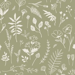 wildflower vintage seamless pattern, foliage wallpaper, printable paper, scrapbooking