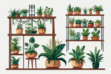 Collection of house indoor house plants monstera, cactus etc. vector pack with green plants in pots clipart