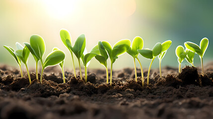 Growing plant seedlings in soil, concept of healthy organic food