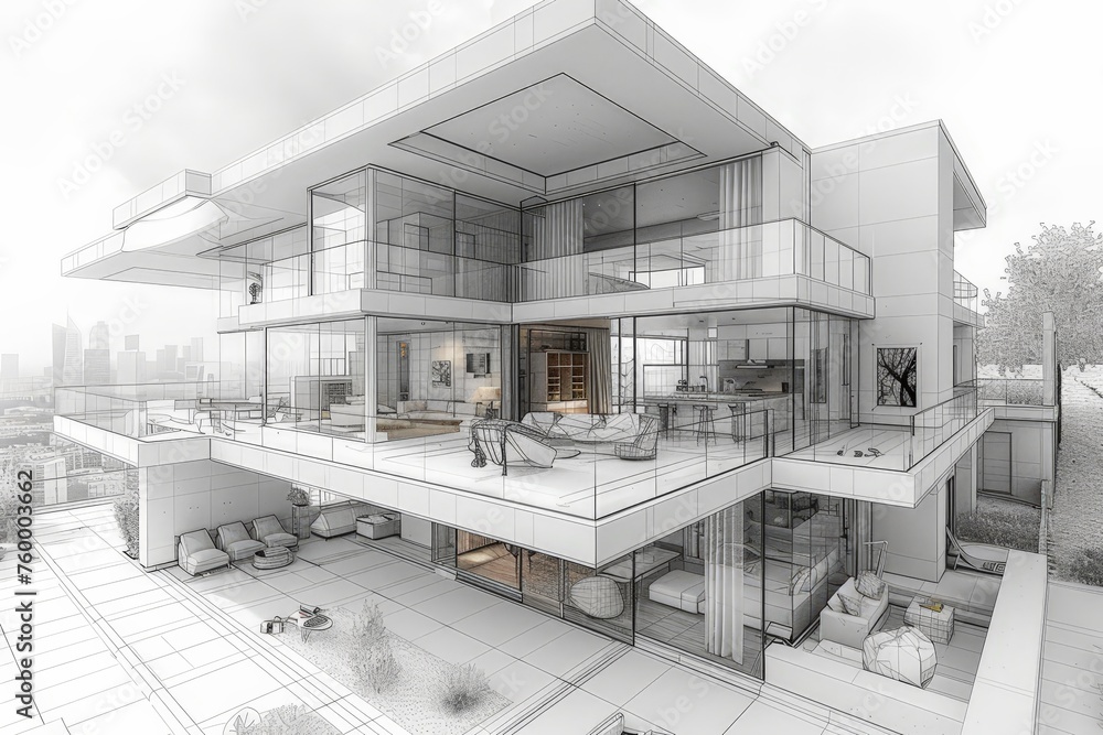 Poster architecture project 3d rendering for residential market