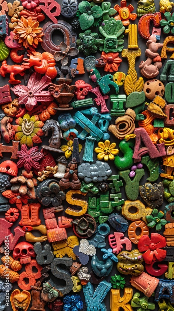 Poster background of colorful scattered letters and numbers