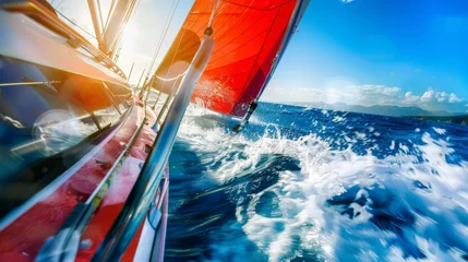 Foto op Plexiglas Beautiful view of a racing sailboat in the ocean © FrankBoston