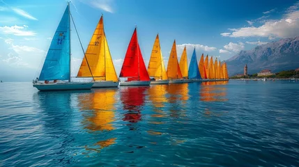 Zelfklevend Fotobehang Beautiful view of a racing sailboat in the ocean © FrankBoston