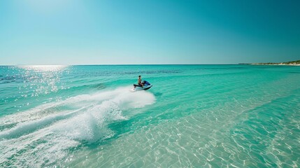 Jet skiing fun on a sunny summer day on the beach