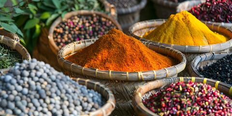 ras el hanout and other spices on a market. - obrazy, fototapety, plakaty