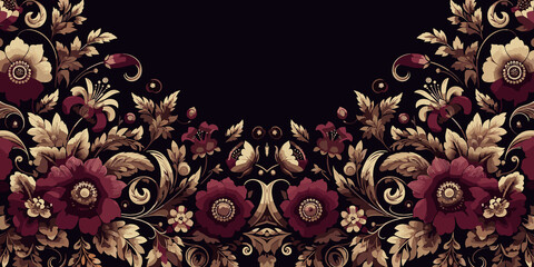 Vector vintage baroque floral seamless border. Elegant luxury ornament in Victorian style, generative ai