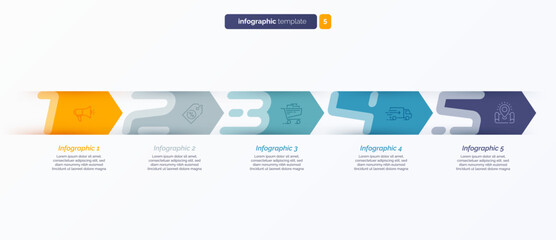 Vector infographic template composed of 5 numbered arrows