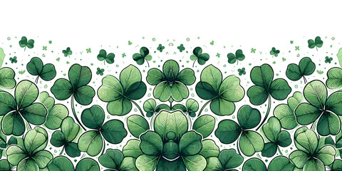 Seamless pattern with clover leaves. St. Patrick's Day background, Irish celebration Vector, generative ai