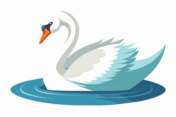 Fototapeta premium Swan in the water, flat style, vector illustration artwork