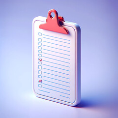 Clipboard with checklist icon on blue background. 3d rendering