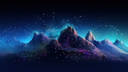 Illustrate the abstract resilience of IT systems, with digital mountains representing the strength to withstand challenges - obrazy, fototapety, plakaty