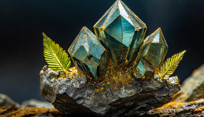 closeup macro view of a pyrite gemstone mineral on a black background a picture for banner - obrazy, fototapety, plakaty