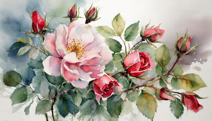 watercolor painting of flowers wild rose 
