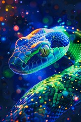 art, colorful, space, star, galaxy, the head of a snake, a snake
