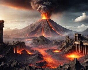 Apocalyptic Dark Fantasy Volcanic Ruins Landscape