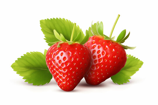 Strawberries with leaves. Isolated on a white background this object is cutout on a transparent background 