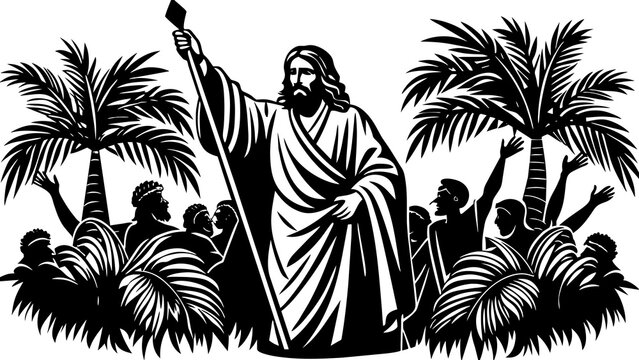 Jesus palm Sunday silhouette art illustration 