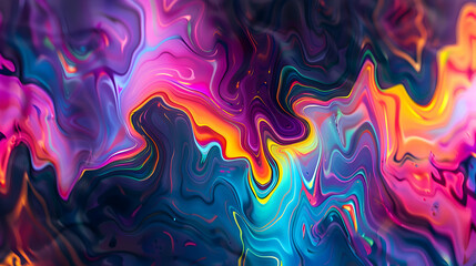 Rainbow fractal tie dye melting colors blend and swirl with high contrast lines, creating a mesmerizing  - obrazy, fototapety, plakaty