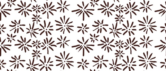 Seamless abstract botanical pattern. Brown flowers on white background. Digital brush strokes. Design for textile fabrics, wrapping paper, background, wallpaper, cover.
