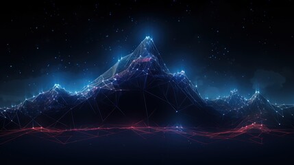Illustrate the abstract resilience of IT systems, with digital mountains representing the strength to withstand challenges