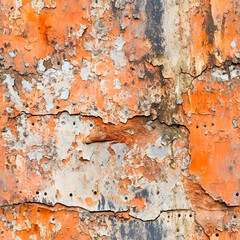 Seamless texture of old rustic wall covered with white and orange stucco. Abstract background for design.