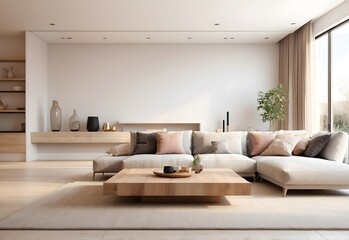 Fototapeta na wymiar A blurred vision of a spacious modern living room interior, generative AI